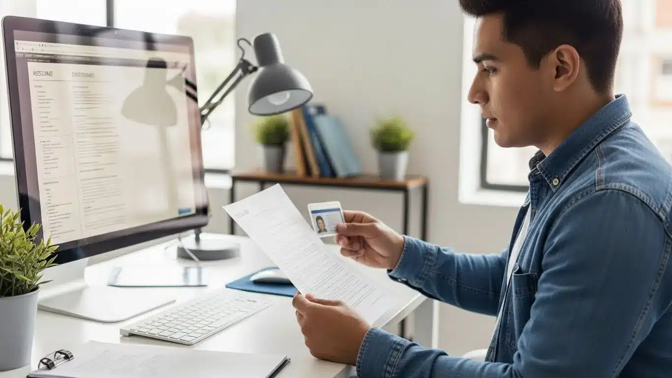 Call centers Guatemala: persona revisando requisitos básicos y documentos para aplicar a empleo en call center este año.