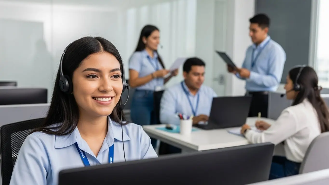 Call centers Guatemala: nuevos talentos trabajando en ambiente moderno, mostrando los beneficios laborales que buscan las nuevas generaciones.
