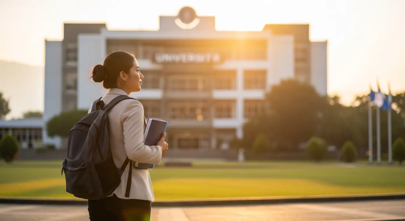 Estudiante universitaria saliendo de clases para trabajar en call centers Guatemala en 2026.