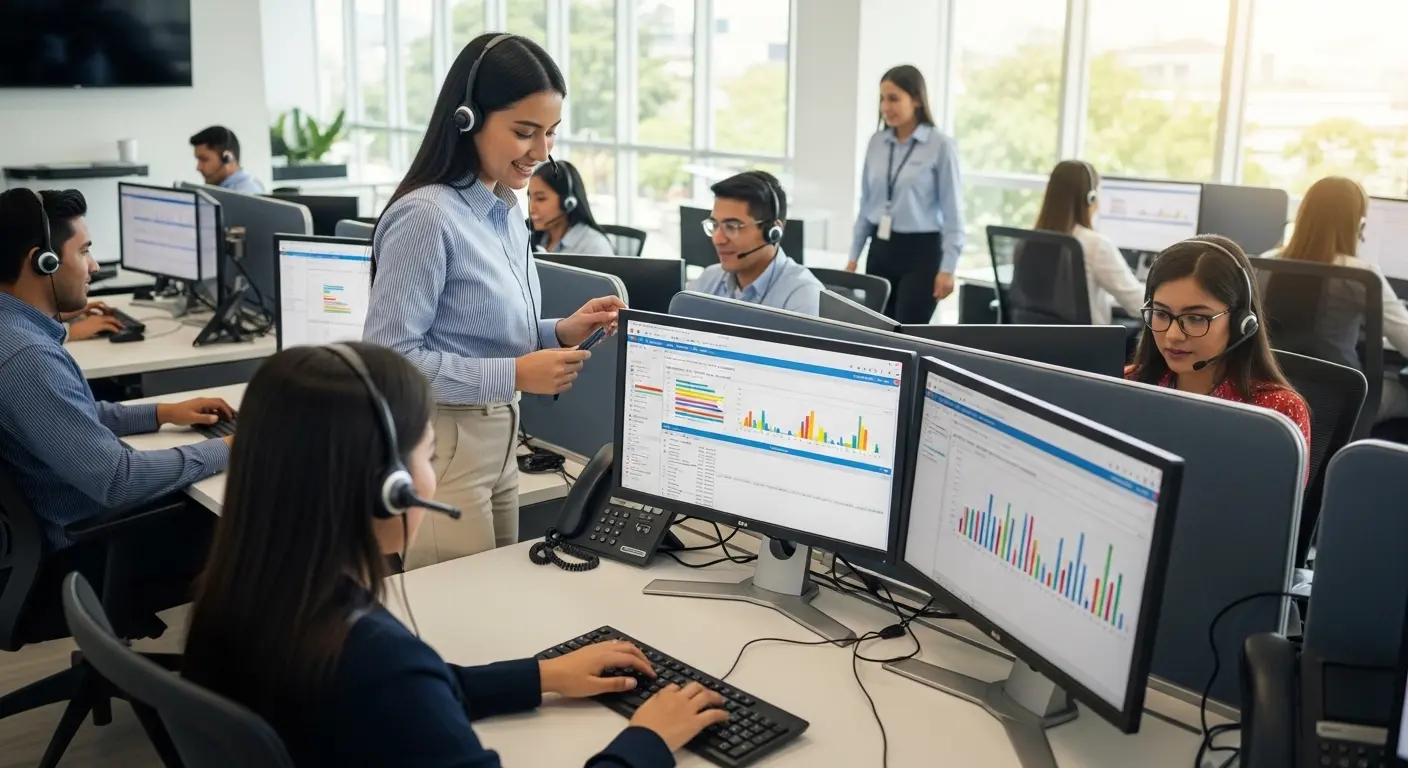 Jóvenes trabajando en call centers Guatemala con horarios flexibles y soporte bilingüe profesional.