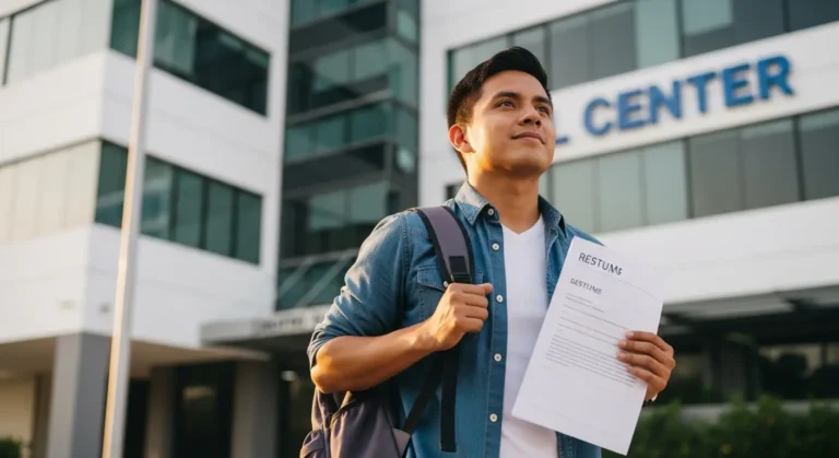 Joven aplicando a vacantes en call centers Guatemala sin experiencia previa.