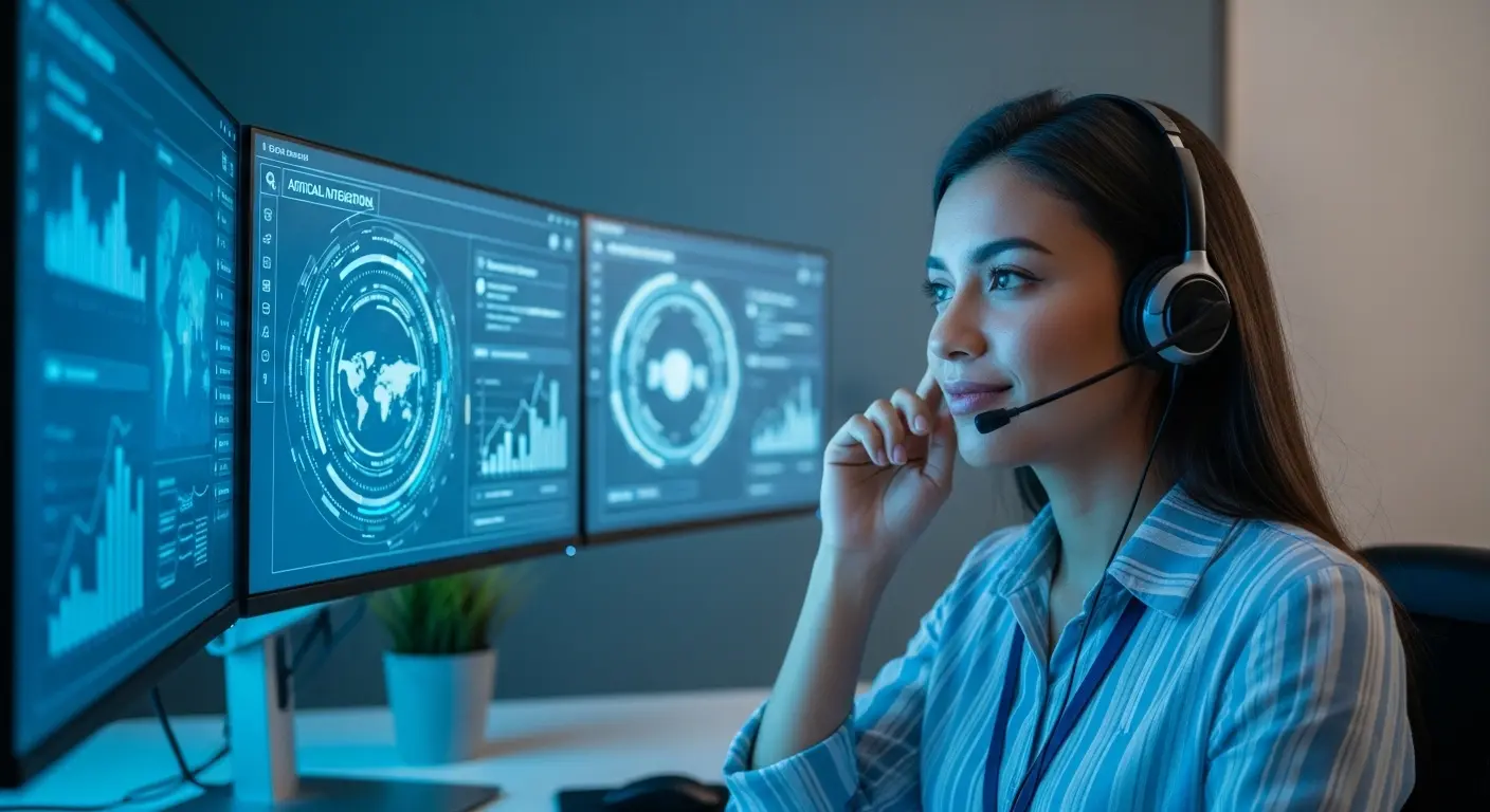 Agente utilizando inteligencia artificial en call centers Guatemala para mejorar la atención al cliente.
