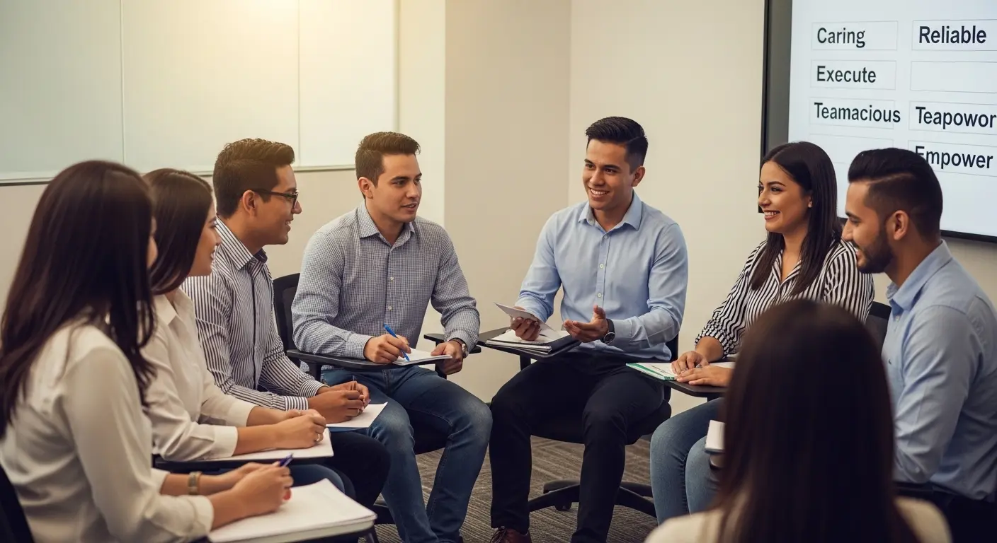 Capacitación en valores CREATE en call centers Guatemala con enfoque en trabajo en equipo y ética profesional.