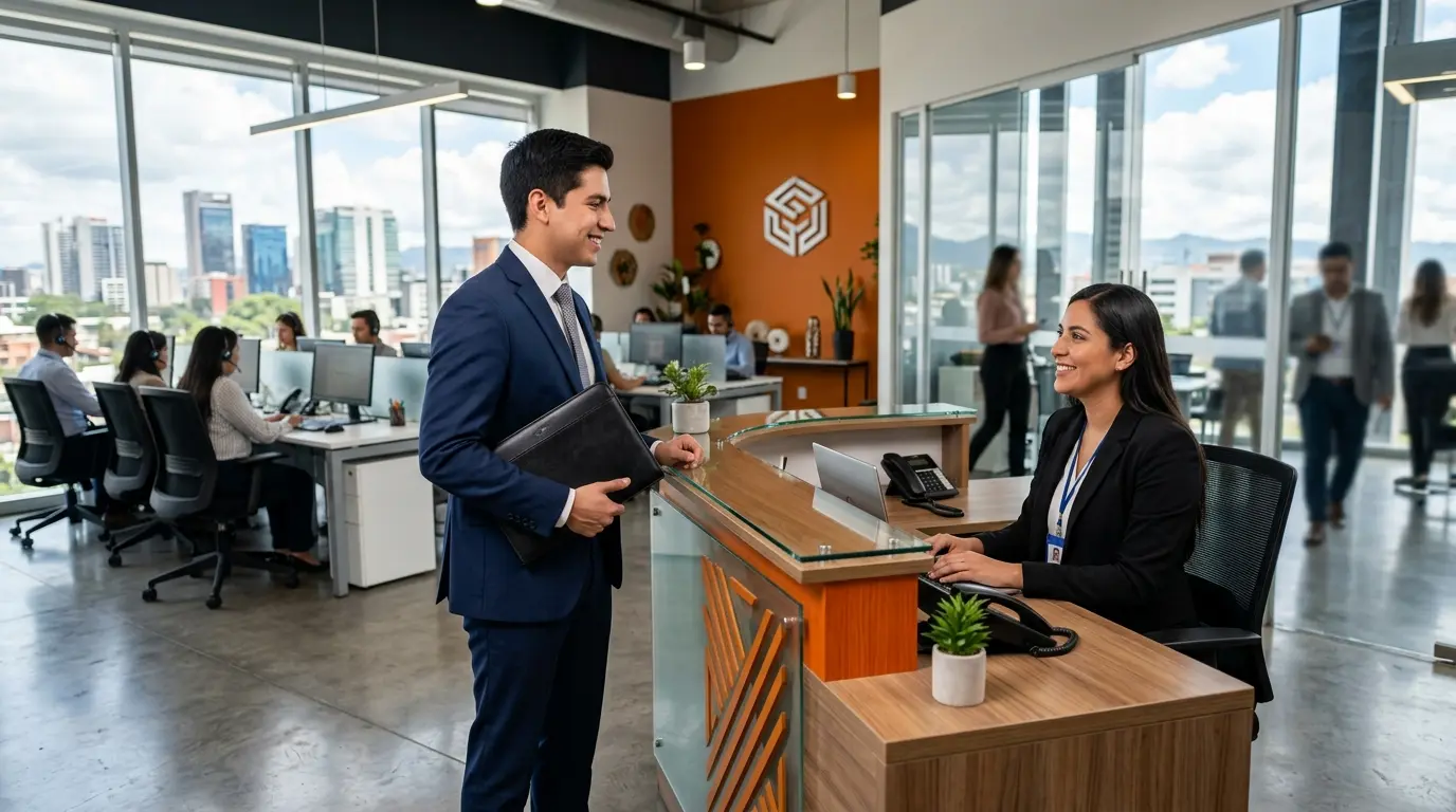 Recién graduado latinoamericano asistiendo a una entrevista en un call center bilingüe en Guatemala.