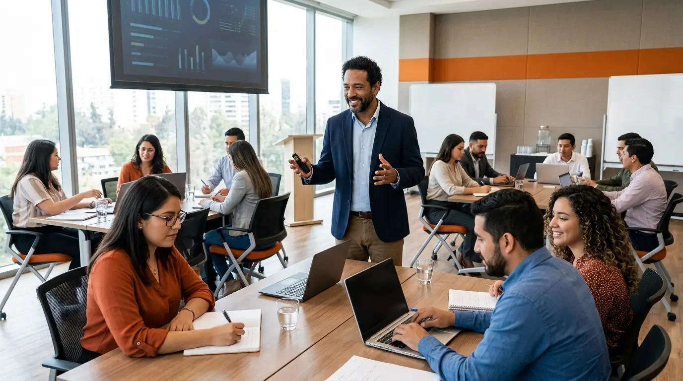 Capacitación inicial para nuevos colaboradores de un call center bilingüe en Guatemala.