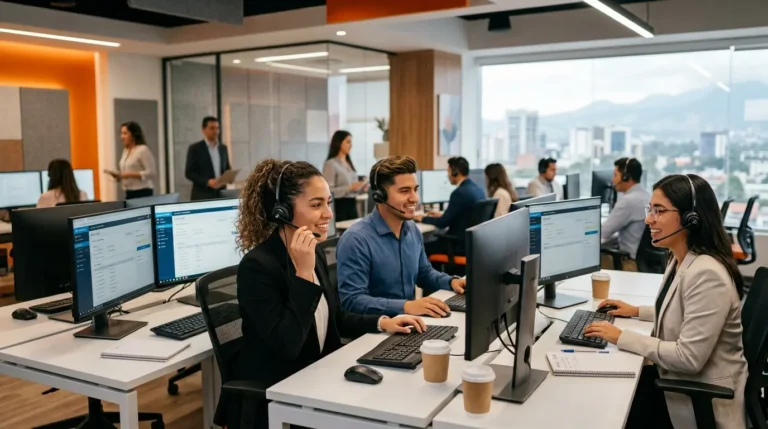 Call center en inglés en Guatemala con jóvenes latinoamericanos recién graduados iniciando su carrera profesional.