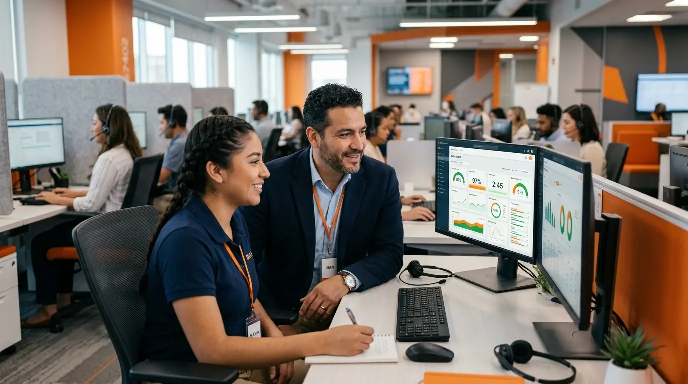 Mentoría y acompañamiento continuo para colaboradores de un call center bilingüe en Guatemala.
