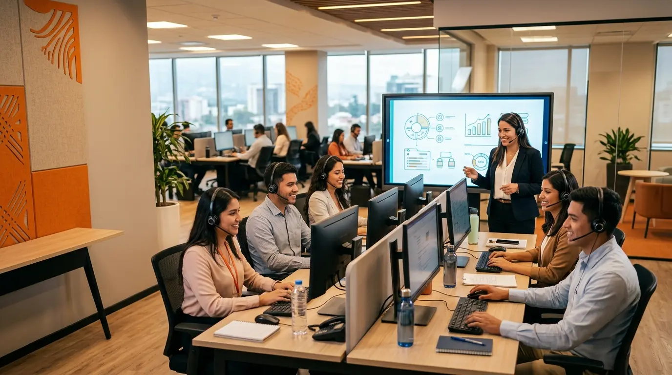 Programa de capacitación para nuevos colaboradores en un call center en inglés en Guatemala.