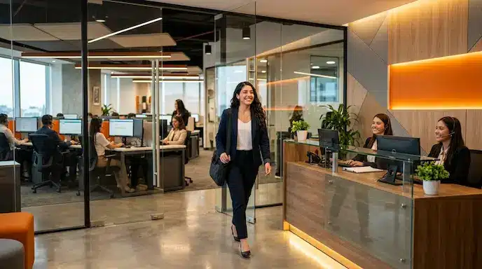 Joven latinoamericano iniciando su primer día en un call center en inglés en Guatemala.