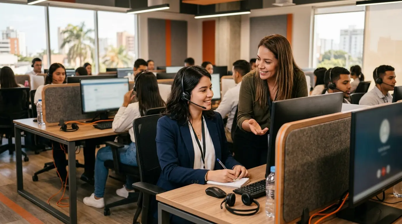 Capacitación para recién graduados en un call center bilingüe en Barranquilla.