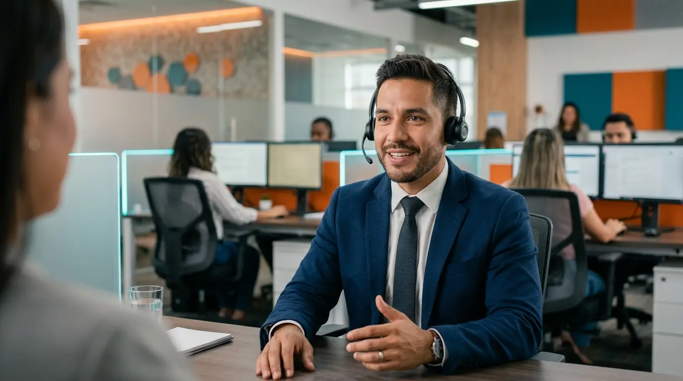 Evaluación oral de inglés durante una entrevista de call center bilingüe Barranquilla