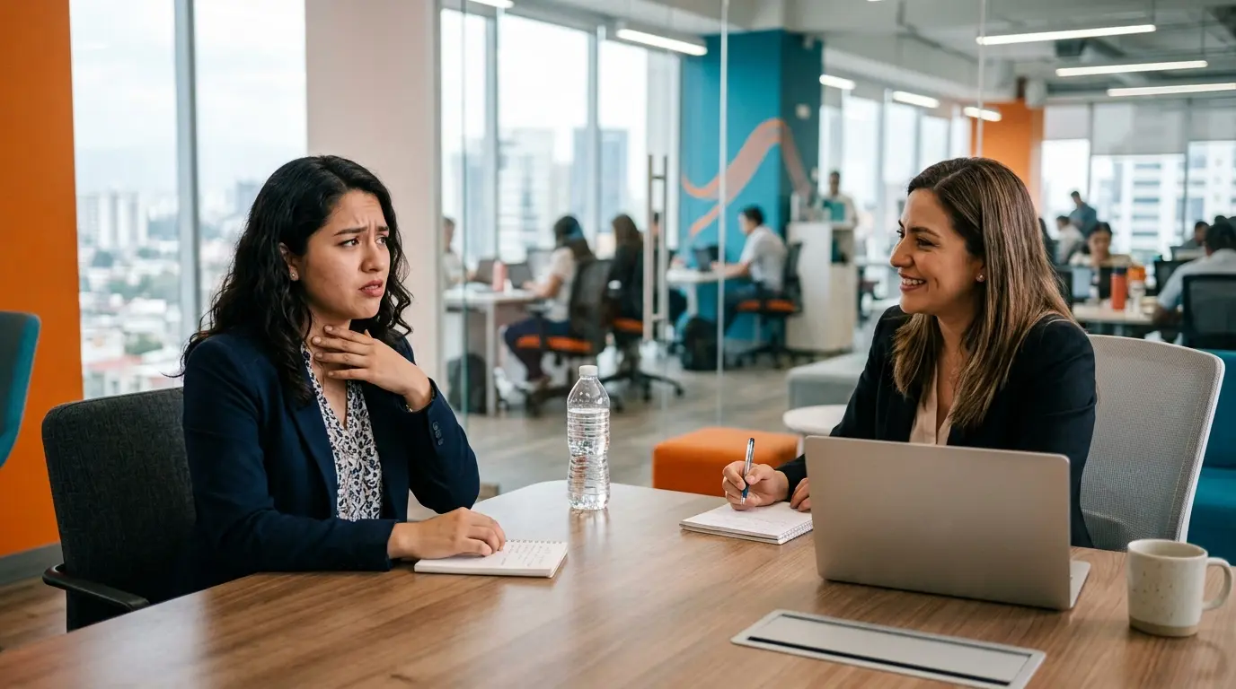 Profesional guatemalteco superando los nervios al hablar inglés en una entrevista
