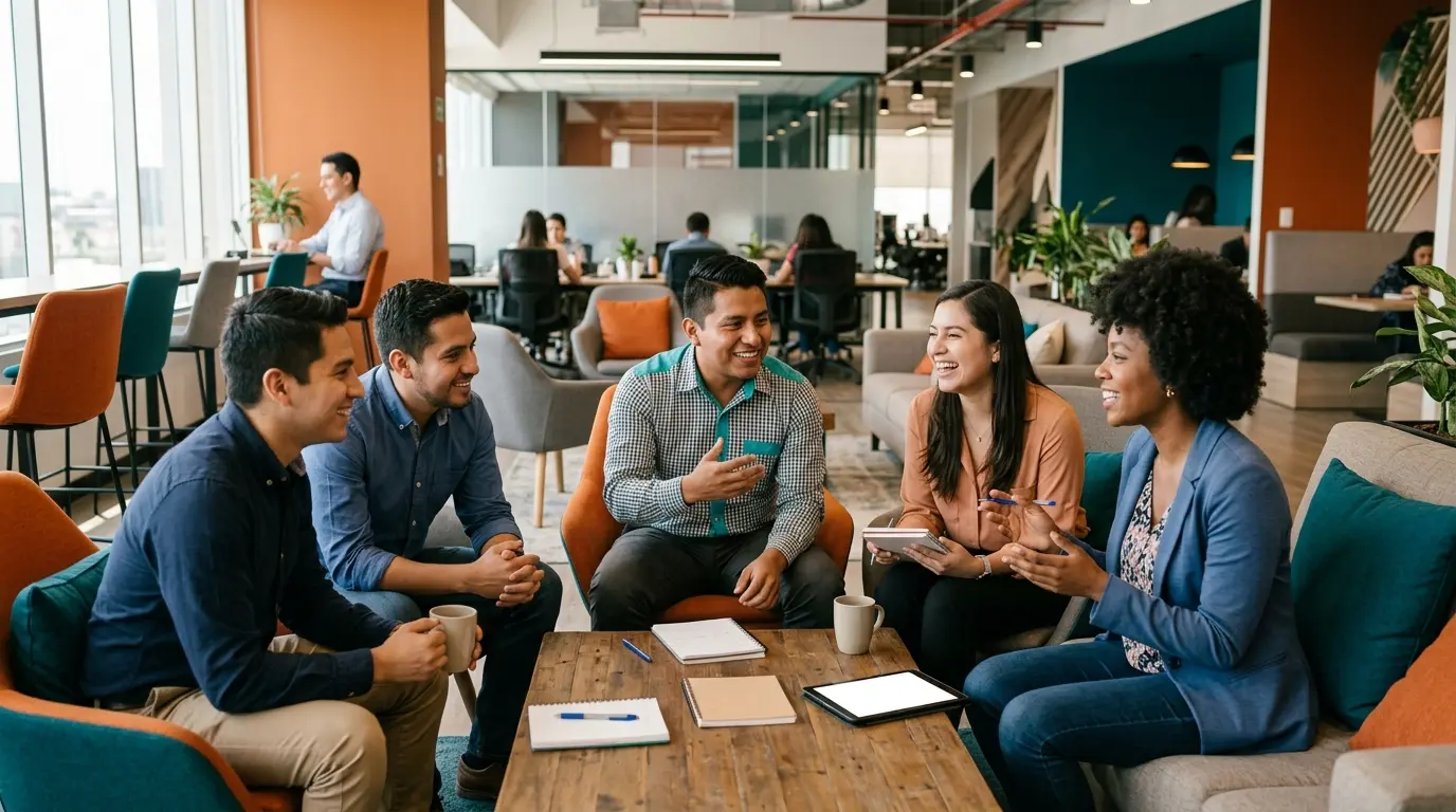 Equipo de profesionales en un ambiente laboral seguro y colaborativo